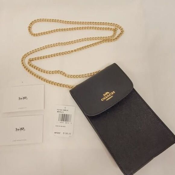 Unbranded Handbags - NEW Coach Signature BLACK LEATHER North South Phone Crossbody NWT MSRP-$195